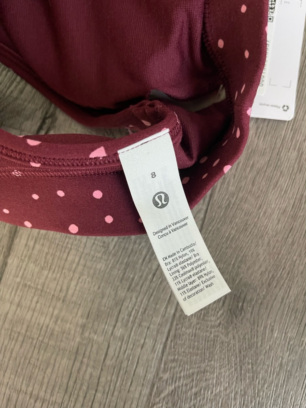 NWT lululemon Flow Y Bra Nulu Heart Scatter Dot Print Candy Cloud Burgundy Bay 8 - Picture 6 of 6